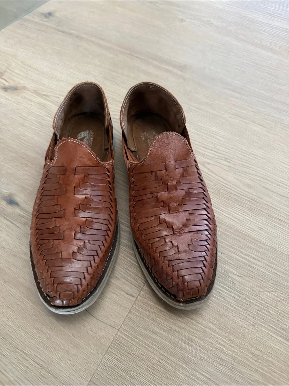 Men's Brown Leather Woven Slip-On Shoes